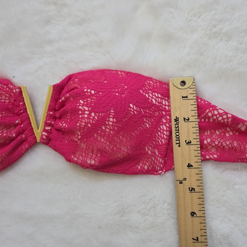 Victoria's Secret Pink Lace Bandeau bikini Top gold Tone V Front Size M - Picture 4 of 8